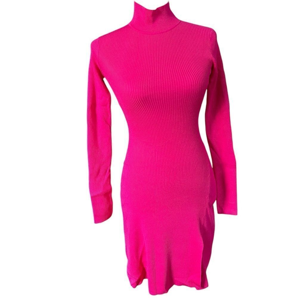 NWT Naked wardrobe hot pink mock neck knit dress size Small